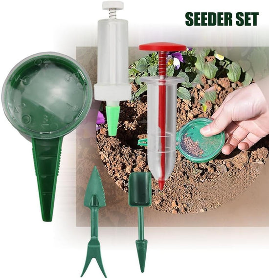 Mini Seed Spreader, 2025 Upgrade Mini Sowing Seed Dispenser, Small Hand Seed Planter Tool, Manual Seedlings Dibber and Widger Set, Garden Seed Planter Seed Counter for Spreading