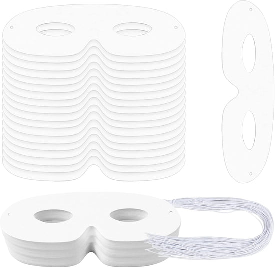 100 Pack White Paper Eye Masks, Plain Masquerade Mask Blank Masks Decorate for Cos-Play, Halloween Party