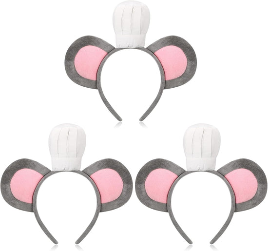 3 Pcs Mouse Headband with Chef Hat Cartoon Costume for Halloween Cosplay Party Decoration -