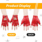 1 Pair Half Finger Leather Gloves - Stylish Red Fingerless Biker Punk for Halloween, Women, Girls, Cosplay, Performance