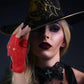 1 Pair Half Finger Leather Gloves - Stylish Red Fingerless Biker Punk for Halloween, Women, Girls, Cosplay, Performance