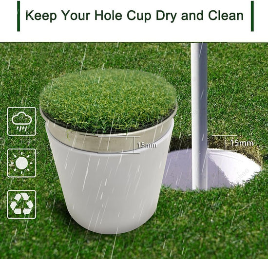 Golf Hole Cup Putting Green for Backyard Practice Simulated Lawn and Metal Base(2 Pieces)