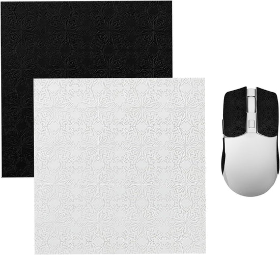 DIY Adhesive Universal Mouse Anti-Slip Snowflake Grip Tape, Cut Sweat-Absorbing Ultra-Thin 0.3mm Non-Slip Gaming Mice Skins Stickers for Any Brand(2PCS Black+White, 12x11.5cm/4.7x4.5in) Black+White