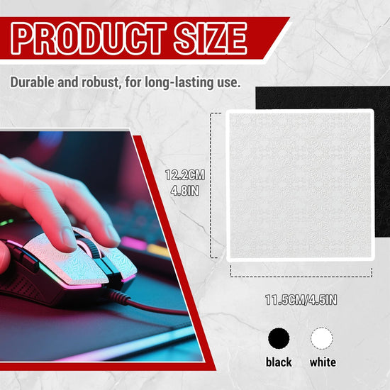 DIY Adhesive Universal Mouse Anti-Slip Snowflake Grip Tape, Cut Sweat-Absorbing Ultra-Thin 0.3mm Non-Slip Gaming Mice Skins Stickers for Any Brand(2PCS Black+White, 12x11.5cm/4.7x4.5in) Black+White