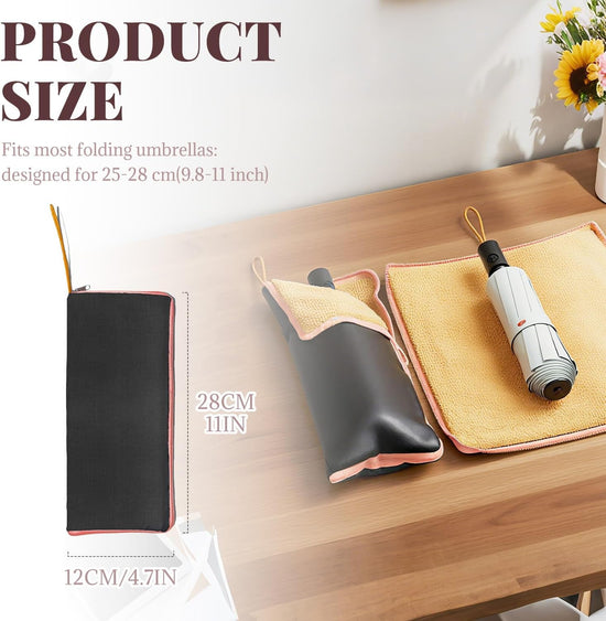 Waterproof Umbrella Storage Bag Multi-Functional Water-Absorbing Cover with Hanging Strap, Portable Wet Folding Sleeve for Car Travel Home Office Fits 9.8–11"(Orange)
