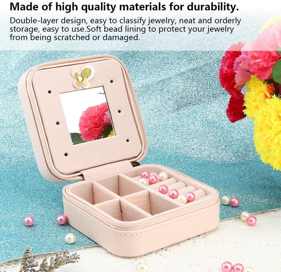 Small Jewelry Box, Travel Case PU Leather Organizer Storage Holder Portable Jewellery Display for Necklace Earring Rings (Double layer bare powder bicycle)