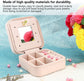 Small Jewelry Box, Travel Case PU Leather Organizer Storage Holder Portable Jewellery Display for Necklace Earring Rings (Double layer bare powder bicycle)