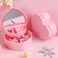 Girls Jewelry Box, 2 Layer Holder Organizer Heart Shape Portable Case with Mirror Travel for Earrings Rings Necklaces