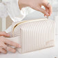 Travel Makeup Bag for Women, Large Capacity Cosmetic White Case Organizer Waterproof PU Toiletry Portable Handle with Multi Pockets