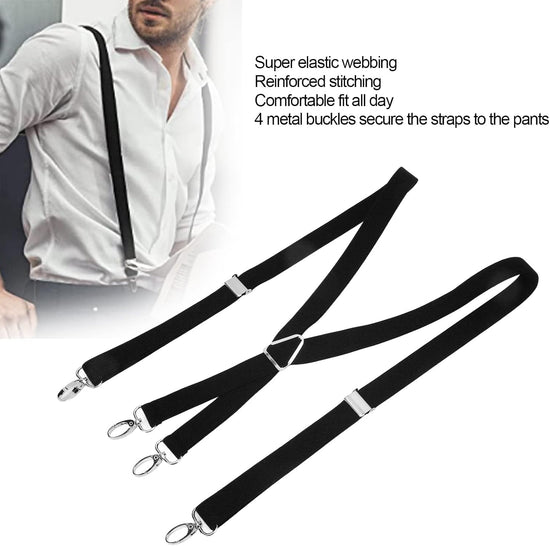 Mens Suspenders,Back Hidden Suspender,Adjustable Stretchable 2.5x110cm/1.0x43.3in Clip Suspenders Fit 4 Metal Buckles Pants for Adult(black)