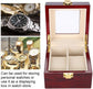 Wooden Watch Box, 2 Slots Storage Case Organizer Beige Soft Flannel Lining Red Box for Men with Clear Lid