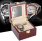 Wooden Watch Box, 2 Slots Storage Case Organizer Beige Soft Flannel Lining Red Box for Men with Clear Lid