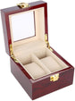 Wooden Watch Box, 2 Slots Storage Case Organizer Beige Soft Flannel Lining Red Box for Men with Clear Lid