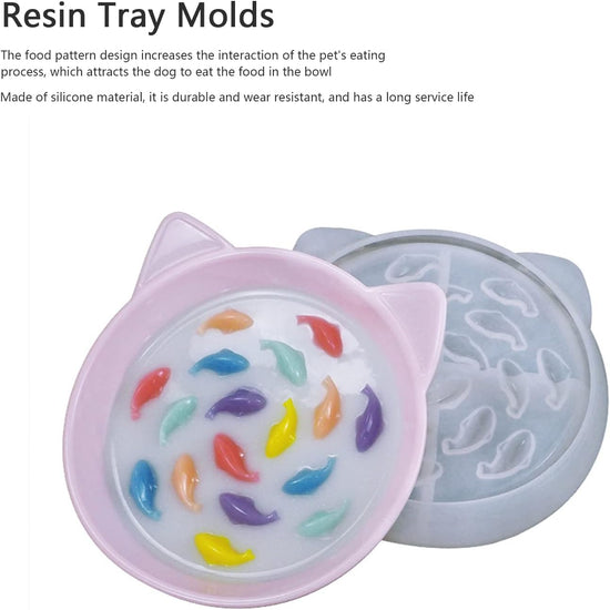 Epoxy Resin Mold, Silicone Dog Bowl Molds Slow Feeder Food Bowls Water Plate Mould for Small Medium Dogs Cats Puppy(cat)