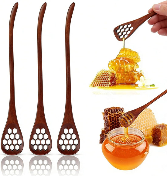 3PCS Honey Dipper Sticks, Long Handle Mixing Stick Mini Honeycomb Drizzler Wooden Spoon Stirrer for Collecting Dispensing Drizzling Jam