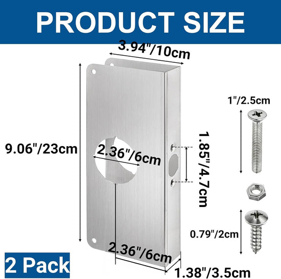 2 Pack Door Reinforcement Plates, Stainless Steel Lock and Reinforcer, Repair Plate for Exterior Door, Jamb Plates Security, 1-3/8"x 9" Front Entry Bedroom Home