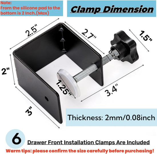 6 Pack C Clamps, 2 Inch Drawer Front Installation Clamp, Heavy Duty Cold Rolled Steel Desk Fixing Clip for Cabinet Mounting, Woodworking, Welding, and Building