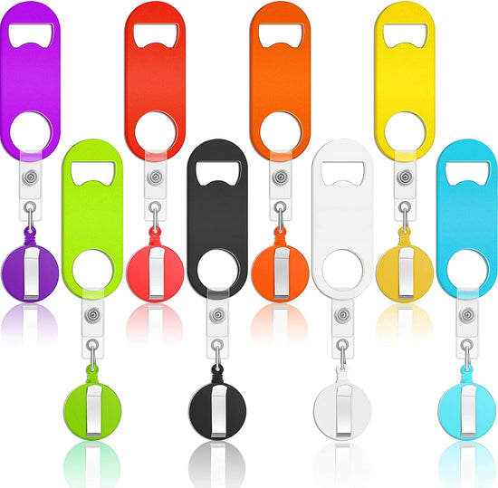 Bottle Opener - 8 pieces - Telescopic Bottle Opener - Bartender - Flat Beer Opener - With Round Base - For Kitchen, Dining Room, Home Use, Party Gift - 8 Colours - 87*33mm - 32g