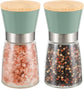 Grinder - Salt and pepper mill - Adjustable grind size - Wooden lid - Stainless steel - Coarse salt and pepper mill - Kitchen - Gift - Handheld spice mill - Two-piece - Green