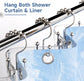 Shower Curtain Hooks - Stainless Steel - Metal - Double Sliding Clasp - Shower Curtain Rings - Suitable for Bathrooms - Double Shower Curtains - Shower Curtains - 12-pack - Nickel-coloured