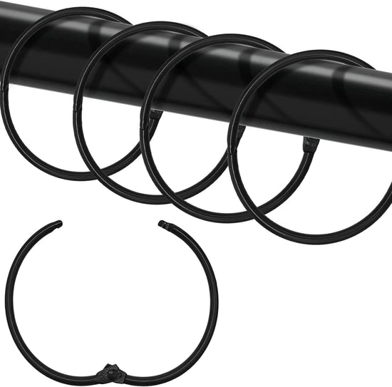 Shower Curtain Hooks - 24-pack - Stainless Steel - Multifunctional - Open Rings - Smooth Sliding - Round - Black - Shower Curtain Rings - Push Button Design