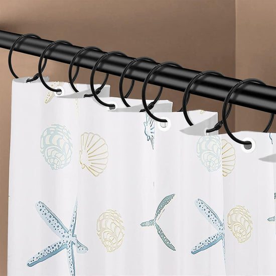Shower Curtain Hooks - 24-pack - Stainless Steel - Multifunctional - Open Rings - Smooth Sliding - Round - Black - Shower Curtain Rings - Push Button Design