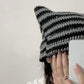 Kitten Hat - Cat Ear Hat - Black, White and Grey - Knitted Beanie - Rimless Beanie - Vintage - Ladies&