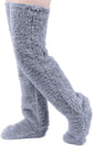 Home Socks - Overknee Fleece Socks - 55cm - Fleece Slipper Socks - Fluffy - Long Leg - Warm Pants - Winter - Home Sleep Socks - Light Grey
