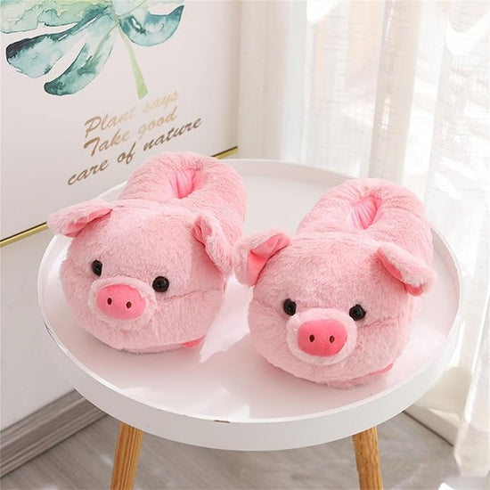 Cheerful Pink Piggy Plush Slippers - One Size (35-43) - Ultra Soft & Warm - Anti-slip