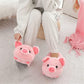 Cheerful Pink Piggy Plush Slippers - One Size (35-43) - Ultra Soft & Warm - Anti-slip
