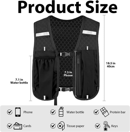 Unisex running vest with phone holder and storage space - adjustable hydration vest - lightweight and breathable running backpack for running, cycling and walking