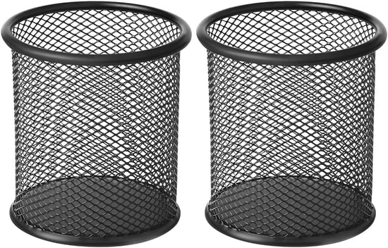 2-pack metal mesh pen holder pen holder for desk metal office mesh desktop storage pen holder office supplies - Office accessories and storage products - black