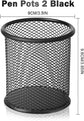 2-pack metal mesh pen holder pen holder for desk metal office mesh desktop storage pen holder office supplies - Office accessories and storage products - black
