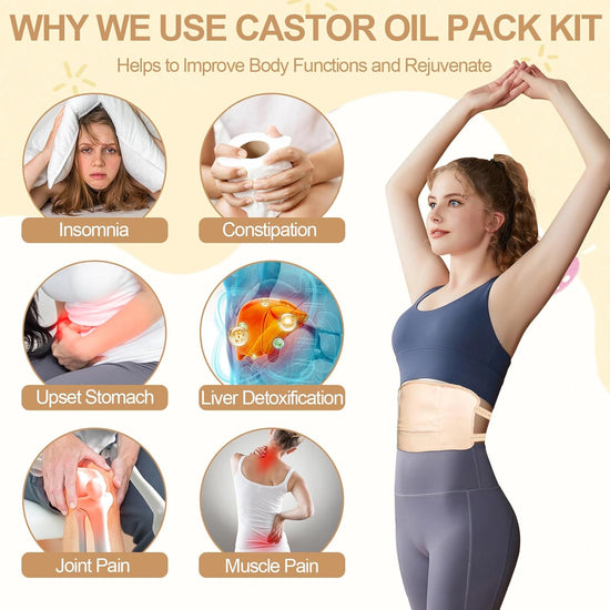 Castor oil packs - Reusable adjustable packaging set for the liver - promotes sleep - supports the liver and abdominal muscles to improve blood circulation and digestion (Castor oil not included) (1 pack)