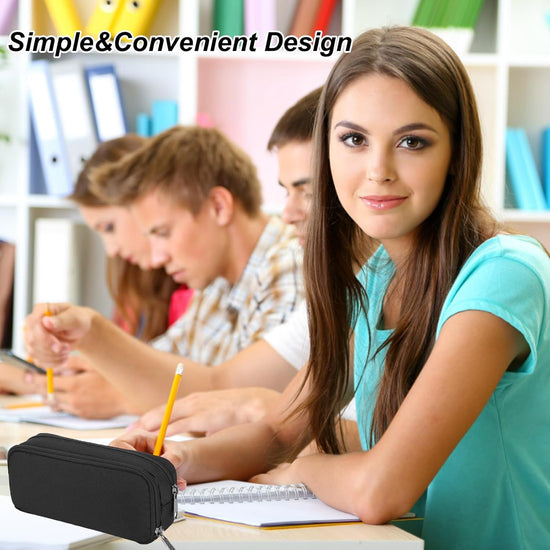 1 piece black stationery case - large case with durable outer shell - large capacity - zip compartment - storage compartment for large capacity case for school - university - office supplies