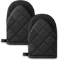 1 pair of short oven mitts made of neoprene cotton - black - with non-slip surface and hanging loop - suitable for cooking, baking and grilling