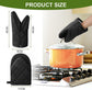 1 pair of short oven mitts made of neoprene cotton - black - with non-slip surface and hanging loop - suitable for cooking, baking and grilling