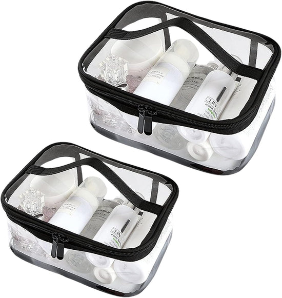 Transparent toilet bags - 2 pieces of portable makeup bags. Transparent cosmetic bag with handle - zip - waterproof travel bag