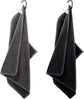 2 pieces golf towels- absorbent cleaning towels- multifunctional towels with carabiner for golf bags- fitness- sport- outdoor- yoga (2 colours)- black