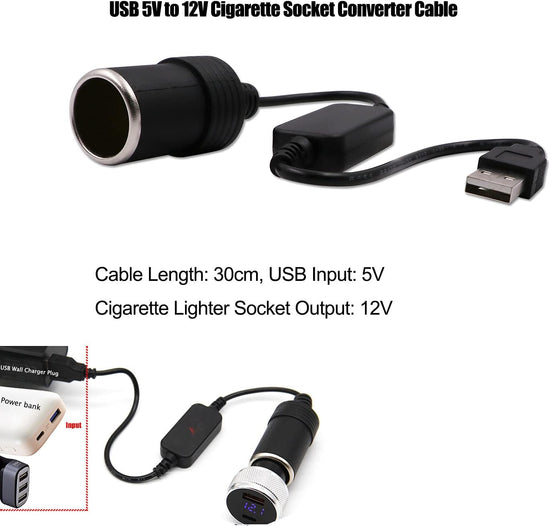 USB A male to 12V car cigarette lighter female adapter cable (max. 8W)