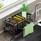 Multifunctional kitchen sink caddy - black stainless steel sponge holder - countertop cleaning rack with removable cloth holder - dish drying rack for kitchen and bathroom (black)