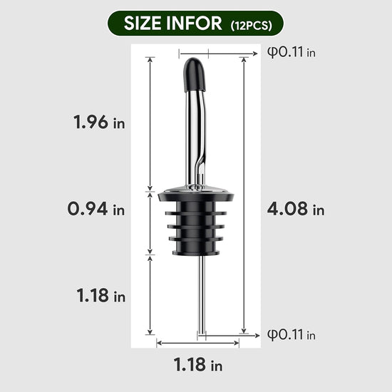 Wine bottle pourer - 12-pack stainless steel - quick bottle dispenser with conical spout and rubber dust cap for wine and spirits bottles