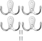 4 pieces of coat hooks with double pins, metal coat hangers, double coat hooks, suitable for bathroom, bedroom, door, wall, clothes, can hang jackets, scarves, bags, towels, keys, hats, with 8 screws