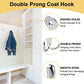 4 pieces of coat hooks with double pins, metal coat hangers, double coat hooks, suitable for bathroom, bedroom, door, wall, clothes, can hang jackets, scarves, bags, towels, keys, hats, with 8 screws