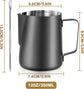Melkopschuimpot - 350 ml stainless steel milk frothing jug for milk, coffee, cappuccino, latte art, barista frothing jug with decorative pen [black]