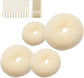 4-piece ring donut hair knot styler with 20 gold hair clips, beige donut bun maker, hair rings, styling set for dancers, ballerinas, girls, etc. and everyday hair styling DIY (beige)