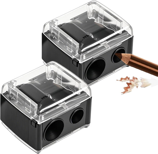 2-piece eyeliner pencil sharpener, makeup pencil sharpener with 2 holes, compact eyebrow pencil sharpener for different sizes of eyebrow pencils, eyeliner pencils, lip liners, etc., easy to clean (black)
