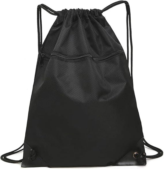 Drawstring sports bag - large sports bag with PE pocket and external zip - waterproof drawstring swim backpack for men, women, boys and girls - sports, school, beach holiday, swimming, travel, yoga