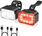 Bike light - IPX6 waterproof - Front and rear light - Rechargeable - Type-C charging port - 5+6 modes - Front and rear light combination - 300 lumens - Super bright - Night riding - Suitable for kids and adults - 106 g