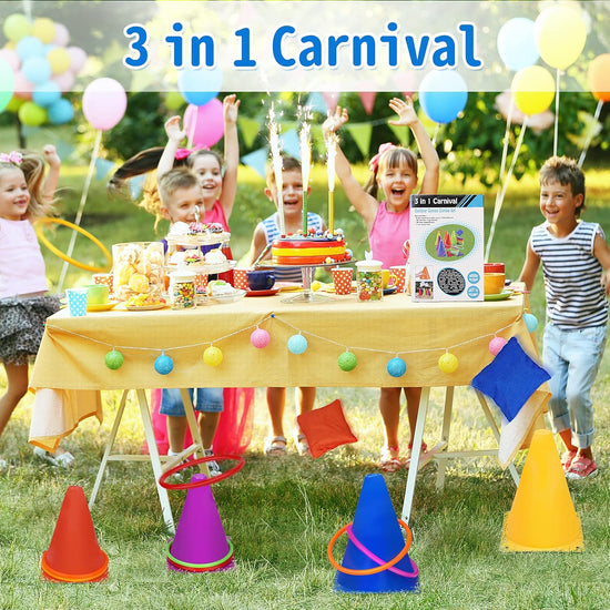 Spelset - 3-in-1 plastic kegel ring toss game - sandbag for kids - garden playset - indoor and outdoor playset for children (26 pieces)